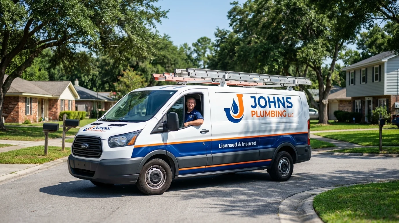 Johns Plumbing LLC service van in Garland, ME