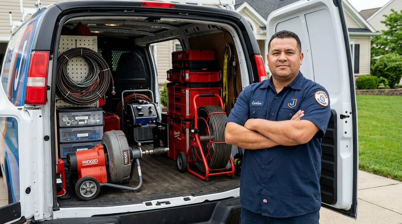 Professional drain cleaning equipment and Johns Plumbing LLC plumber in Garland